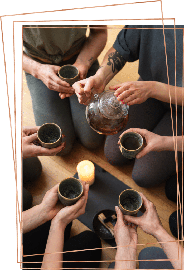 Group of hands, pouring tea