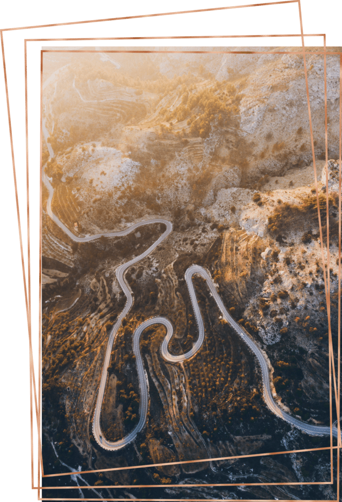 Aerial view of winding roads and landscape