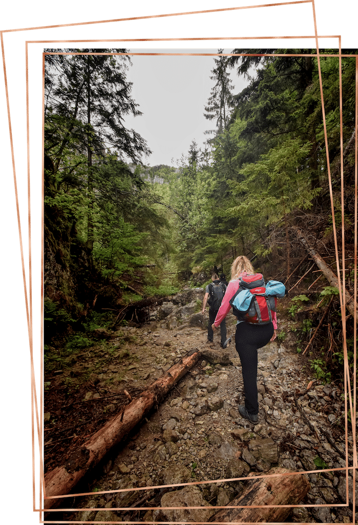 Group of people hiking in the forest during residential treatment for borderline personality disorder.